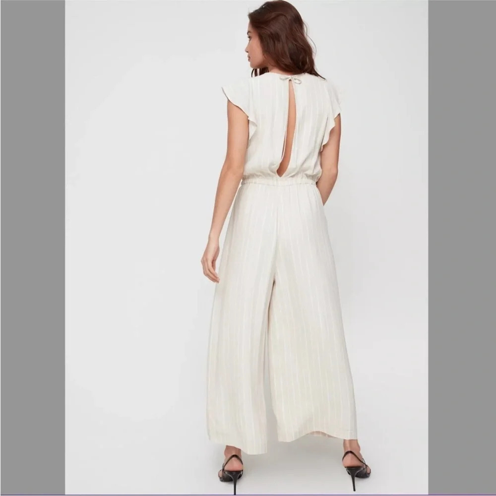 Aritzia Wilfred Fleurette Striped Cream Jumpsuit- Size Large - Picture 2 of 11